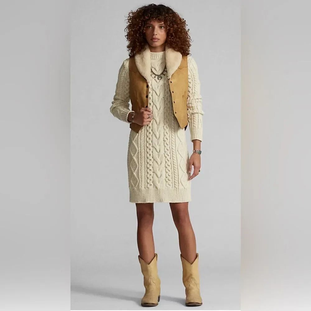 New Ralph Lauren lamb wool and silk Cable knit dress 2